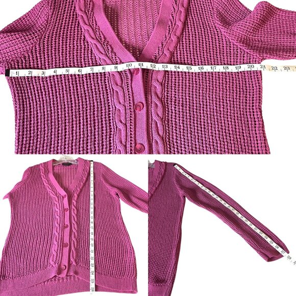 Pendleton Women's Pink Open Cable Knit Button-Front Cardigan Sweater Size Large - Picture 4 of 5